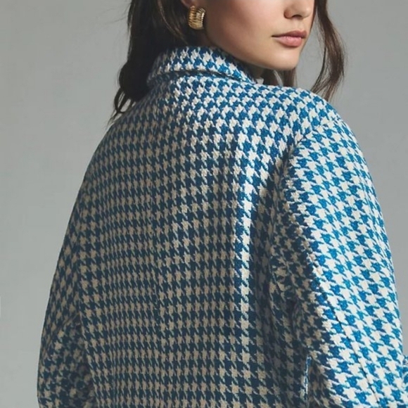 DOLAN Houndstooth Jacket XS Blue White Tweed Feel Cropped Anthropologie - Picture 2 of 12
